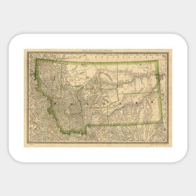 Vintage Map of Montana (1881) Sticker by Bravuramedia